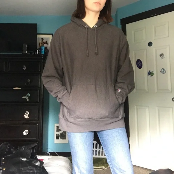 Champion Reverse Weave Hoodie Dark Gray Champion Hoodie Hooded Sweatshirt Champion Reverse Weave Hoodie All Over Logo CHAMPION  REVERSE WEAVE ALL OVER PRINT HOODIE